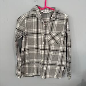 Old Navy The Classic Shirt Gray & White Plaid Flannel Button Down Shirt Size XS